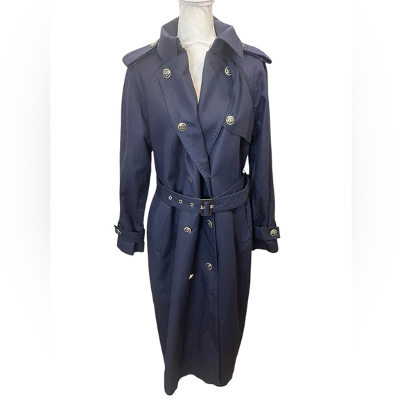 Ann Taylor Navy Double-Breasted Belted Trench Coat – Women’s Medium - Picture 2 of 15